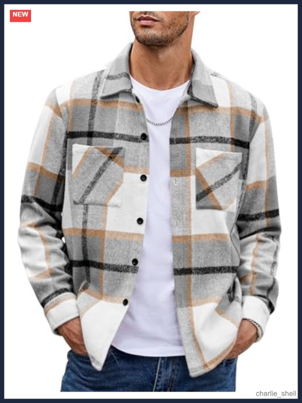Men's Plaid Flannel Shirt Jacket Button Down Long Sleeve Fleece Shacket with